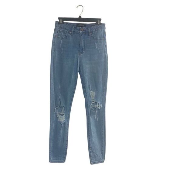 JUDY BLUE Women’s Juniors  Blue Control Top Skinny Distressed Size 5/27 Jeans - Picture 1 of 13